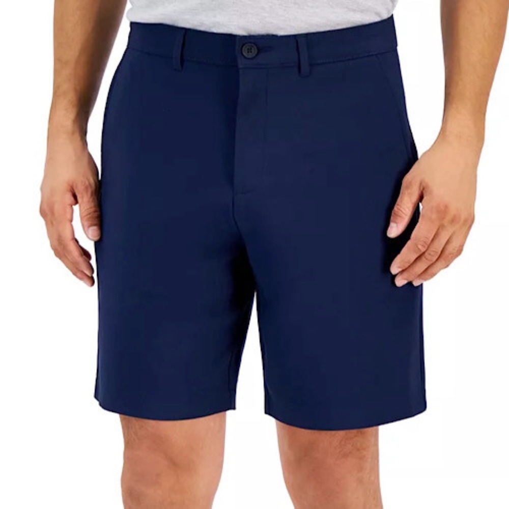 Alfani Men's Chino Shorts 8" Neo Navy Stretch Pockets Casual Travel Golf